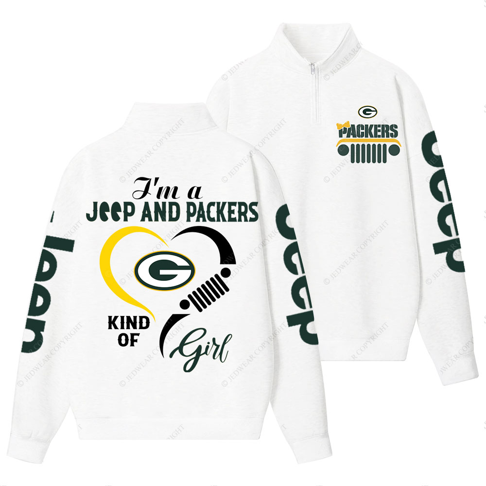 Green Bay Packers Football Team Heart Jp Girl Half-Zip Jacket Sweatshirt