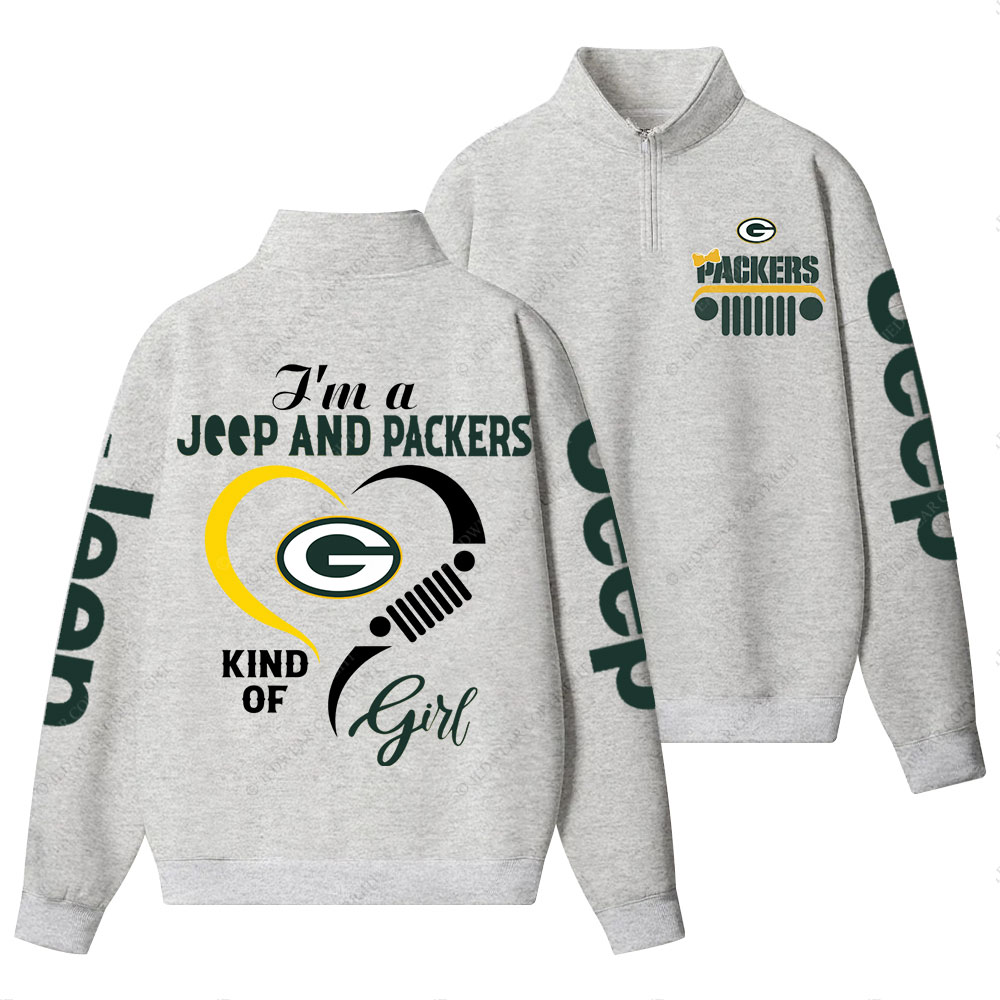 Green Bay Packers Football Team Heart Jp Girl Half-Zip Jacket Sweatshirt