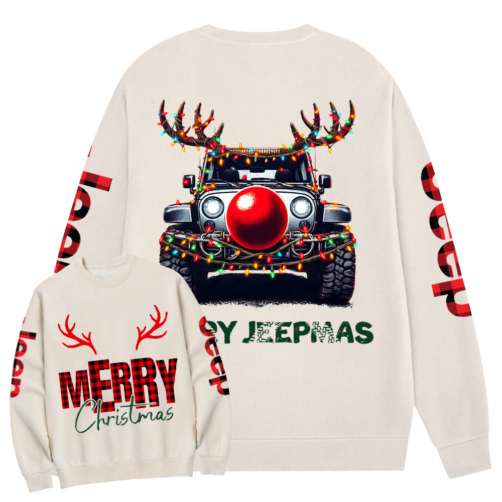 Red Nosed Deer Antler Jp Merry Christmas Crew Neck Sweatshirt