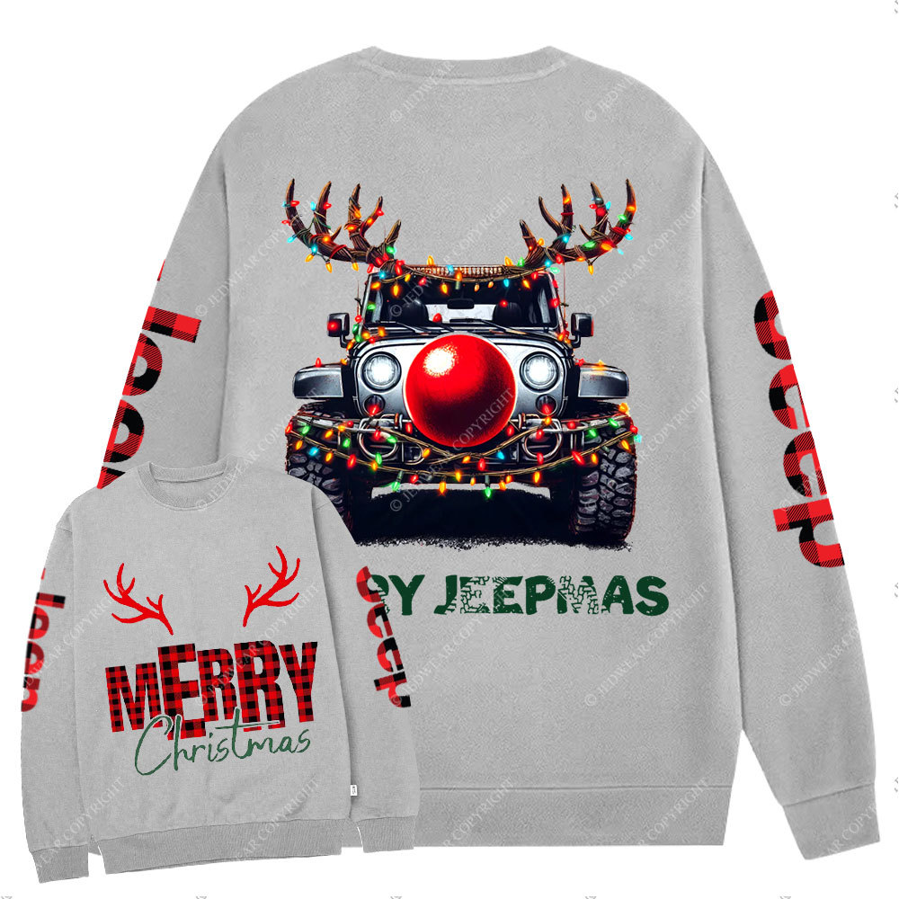Red Nosed Deer Antler Jp Merry Christmas Crew Neck Sweatshirt
