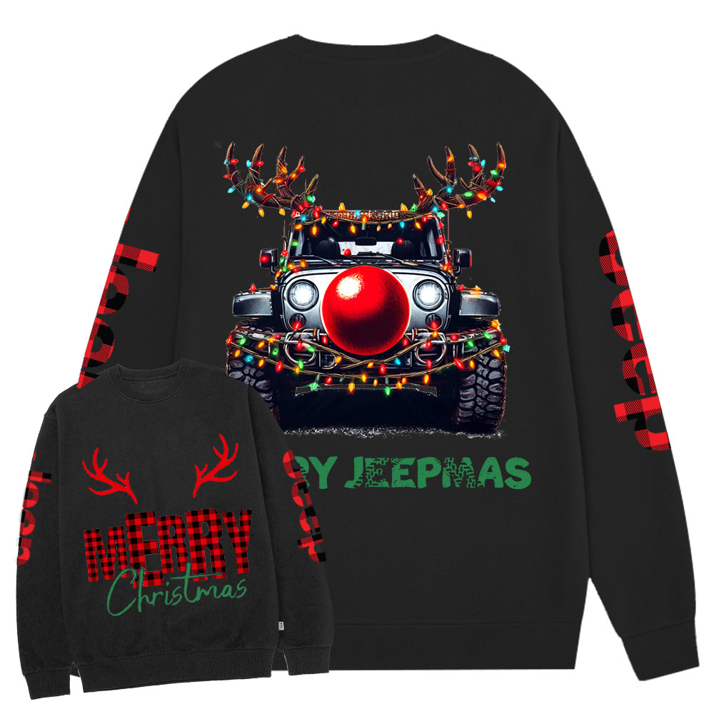 Red Nosed Deer Antler Jp Merry Christmas Crew Neck Sweatshirt