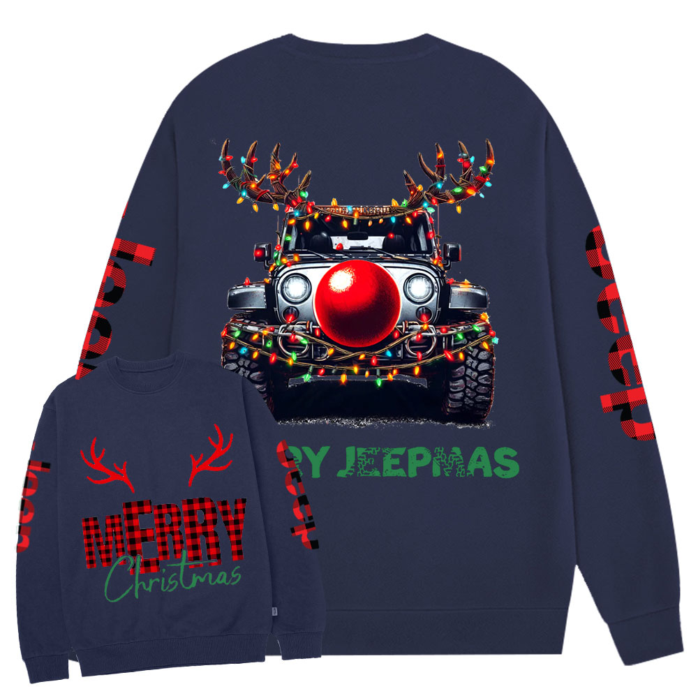 Red Nosed Deer Antler Jp Merry Christmas Crew Neck Sweatshirt