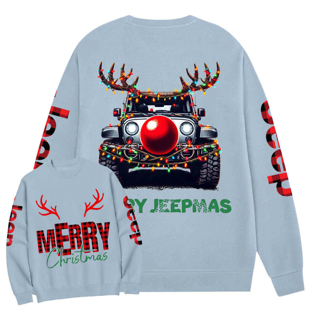 Red Nosed Deer Antler Jp Merry Christmas Crew Neck Sweatshirt