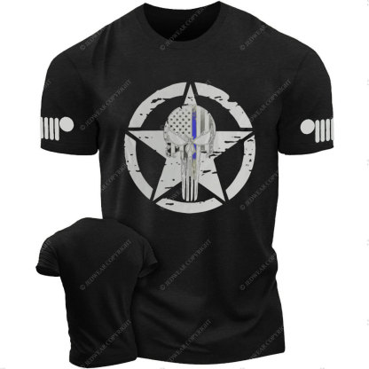 Thin Blue Line American Flag Off Road Skull Jp T-shirt