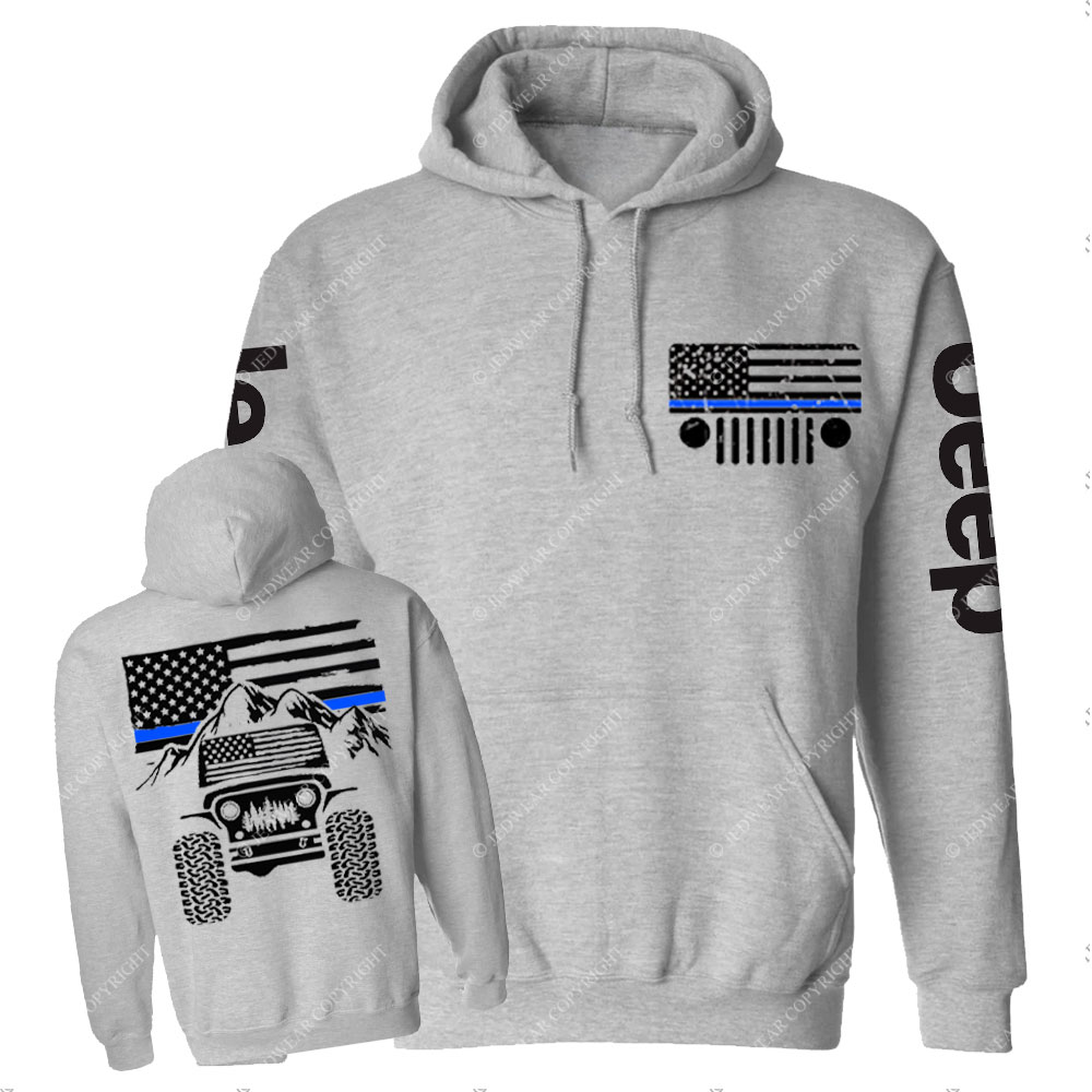 Jp American Flag Mountains Police Blue Line Casual Hoodie