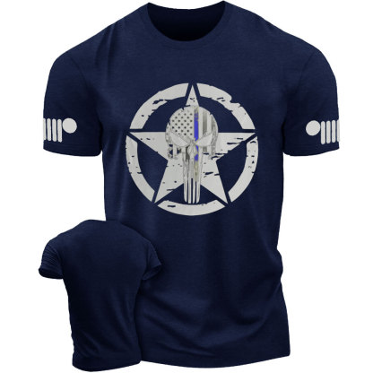 Thin Blue Line American Flag Off Road Skull Jp T-shirt