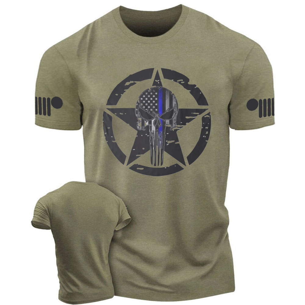 Thin Blue Line American Flag Off Road Skull Jp T-shirt