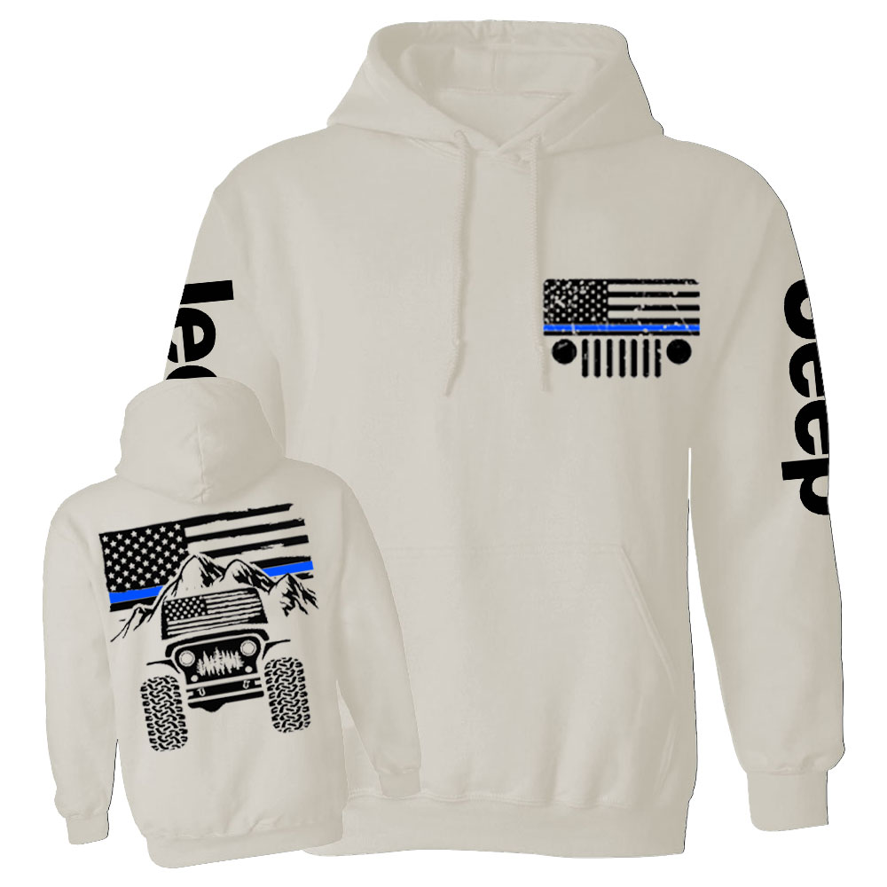 Jp American Flag Mountains Police Blue Line Casual Hoodie