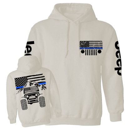 Jp American Flag Mountains Police Blue Line Casual Hoodie