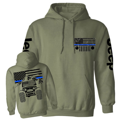 Jp American Flag Mountains Police Blue Line Casual Hoodie
