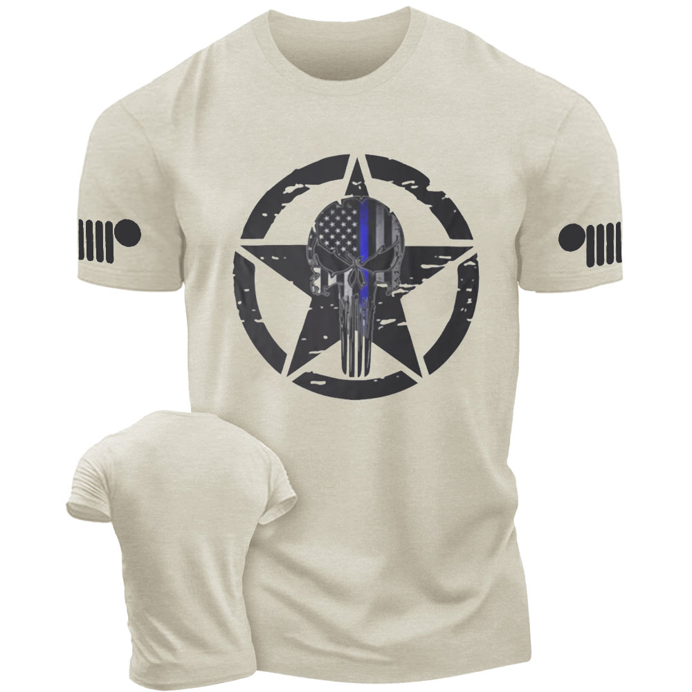Thin Blue Line American Flag Off Road Skull Jp T-shirt