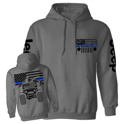 Jp American Flag Mountains Police Blue Line Casual Hoodie