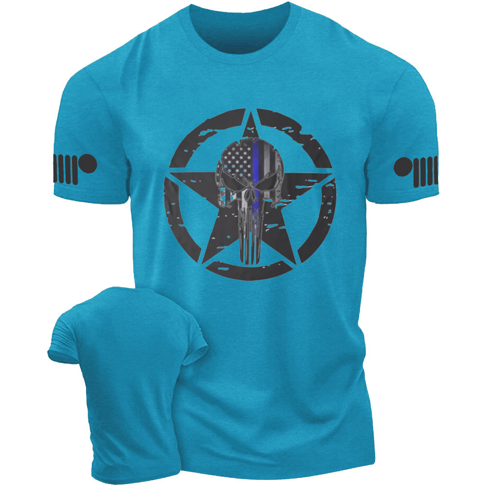 Thin Blue Line American Flag Off Road Skull Jp T-shirt