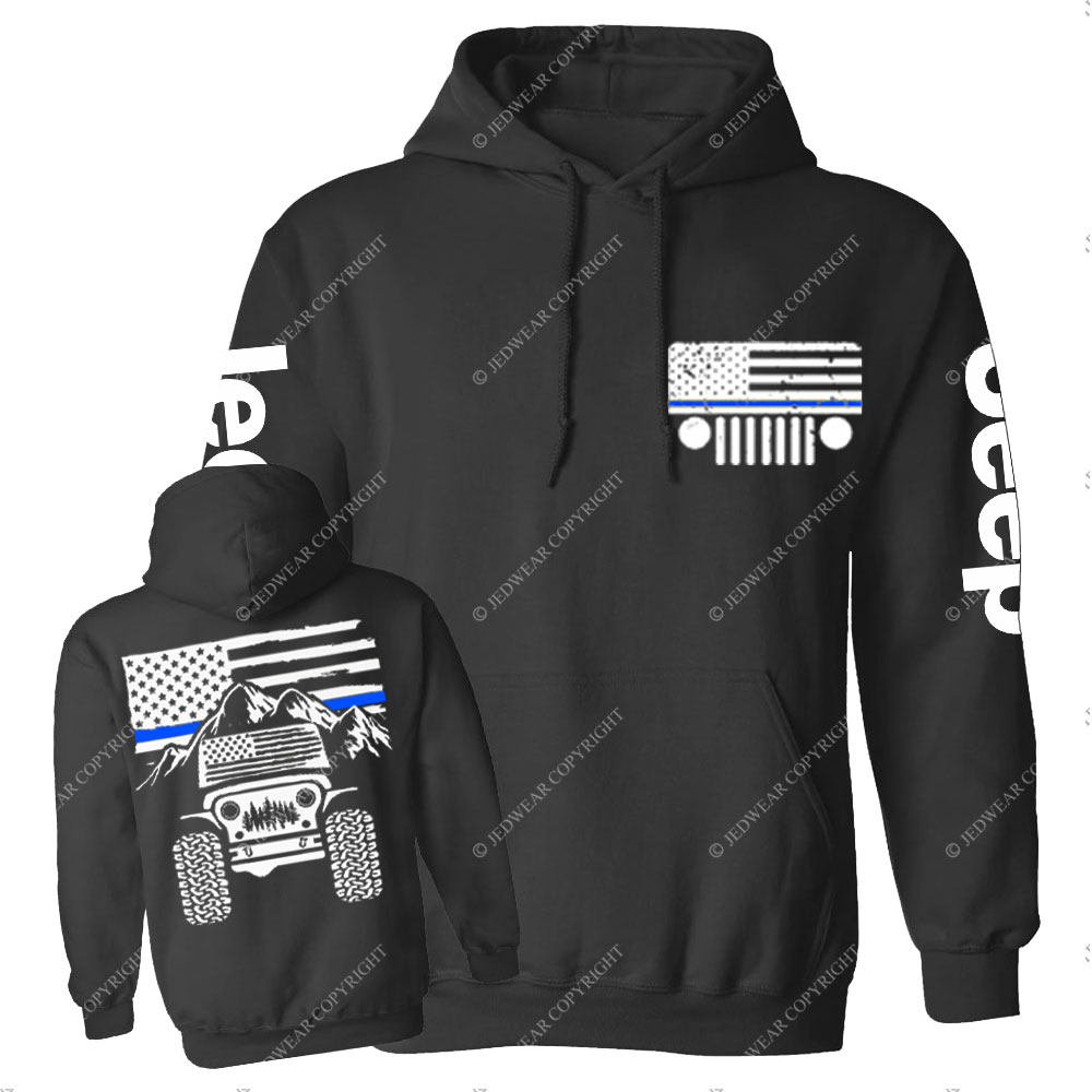 Jp American Flag Mountains Police Blue Line Casual Hoodie