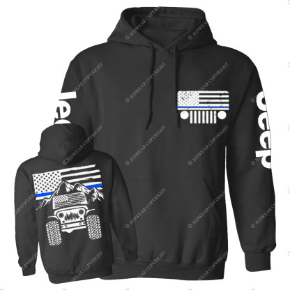 Jp American Flag Mountains Police Blue Line Casual Hoodie