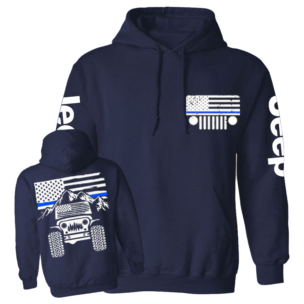 Jp American Flag Mountains Police Blue Line Casual Hoodie