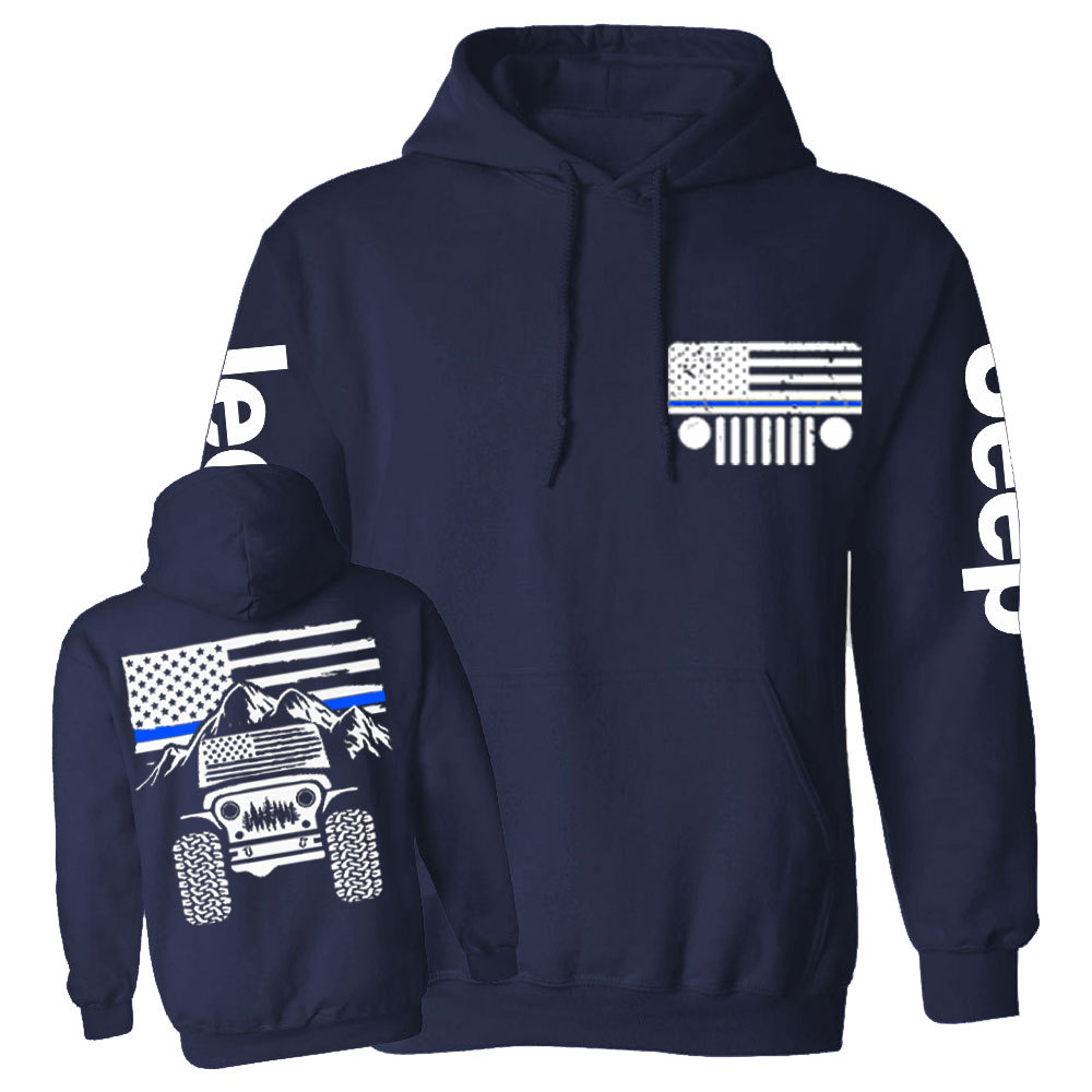 Jp American Flag Mountains Police Blue Line Casual Hoodie