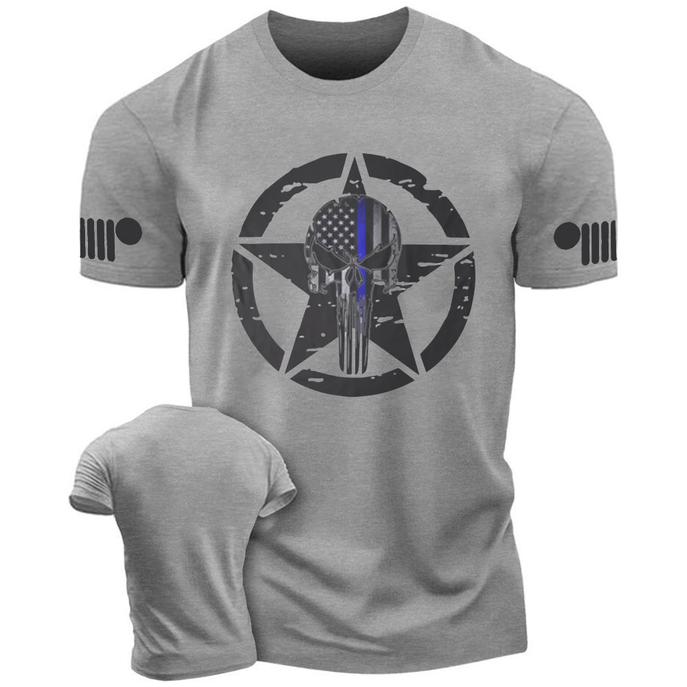 Thin Blue Line American Flag Off Road Skull Jp T-shirt