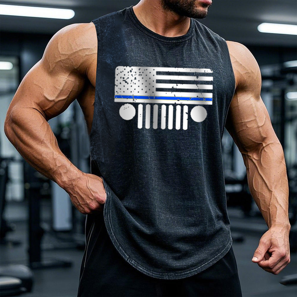 Jp Police Blue Line Distressed Flag Tank