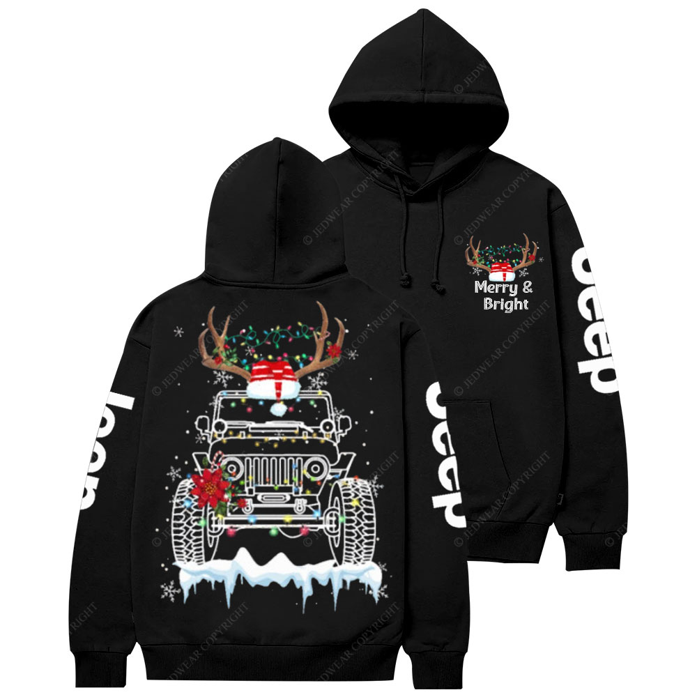 Christmas Merry and Bright Led Lights Jp Shape Graphic Casual Hoodie