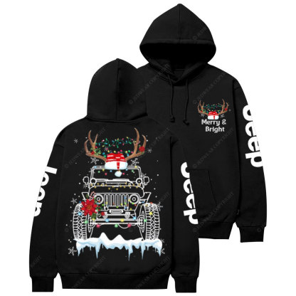 Christmas Merry and Bright Led Lights Jp Shape Graphic Casual Hoodie