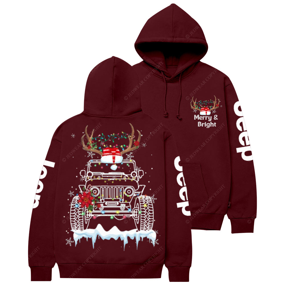 Christmas Merry and Bright Led Lights Jp Shape Graphic Casual Hoodie