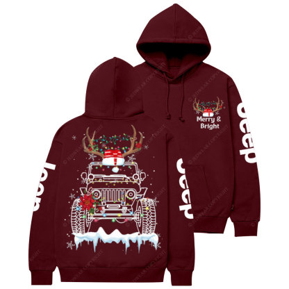 Christmas Merry and Bright Led Lights Jp Shape Graphic Casual Hoodie