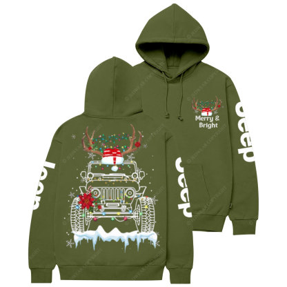 Christmas Merry and Bright Led Lights Jp Shape Graphic Casual Hoodie