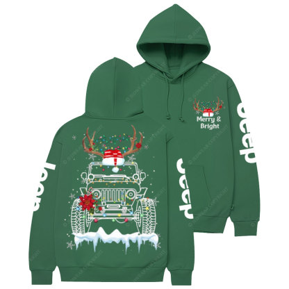 Christmas Merry and Bright Led Lights Jp Shape Graphic Casual Hoodie