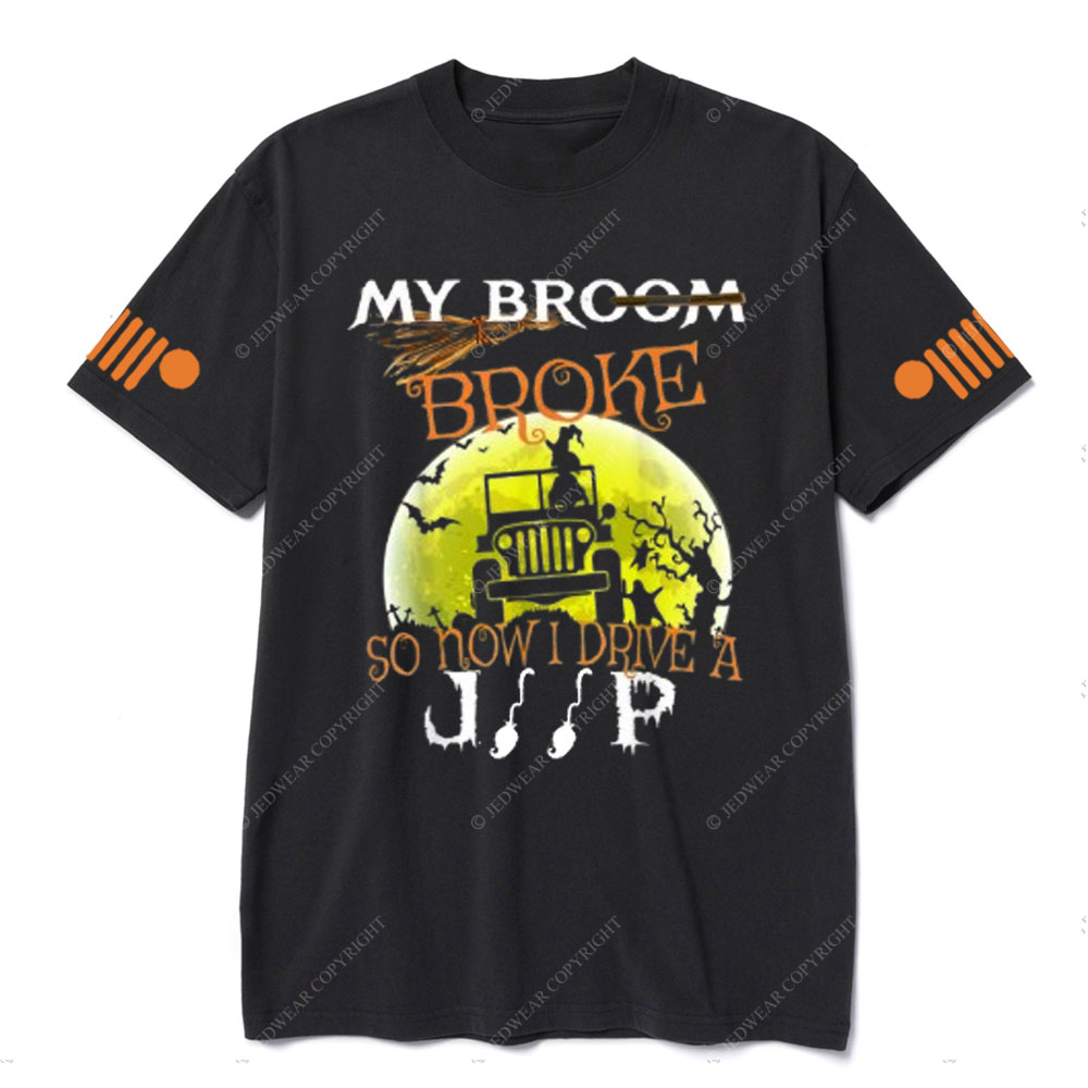 Halloween My Broom Broke So I Drive a Jp Green Moon T-Shirt