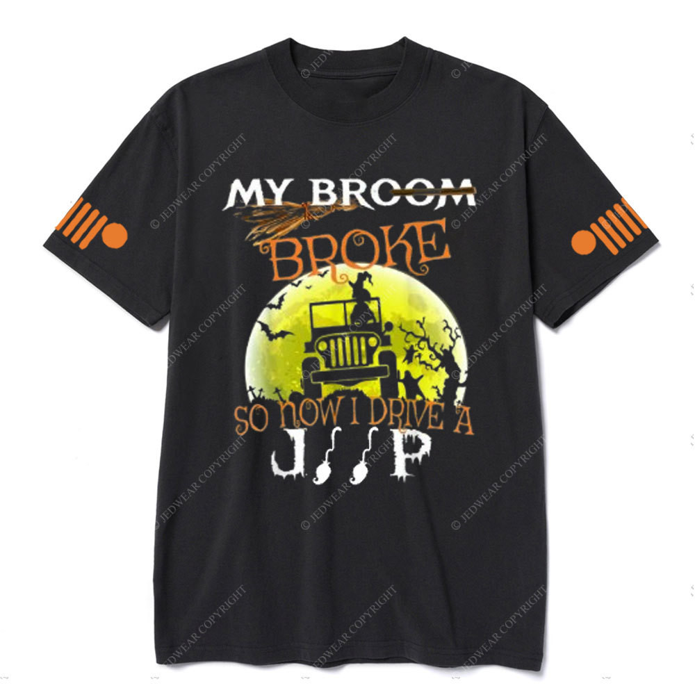Halloween My Broom Broke So I Drive a Jp Green Moon T-Shirt