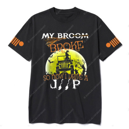 Halloween My Broom Broke So I Drive a Jp Green Moon T-Shirt