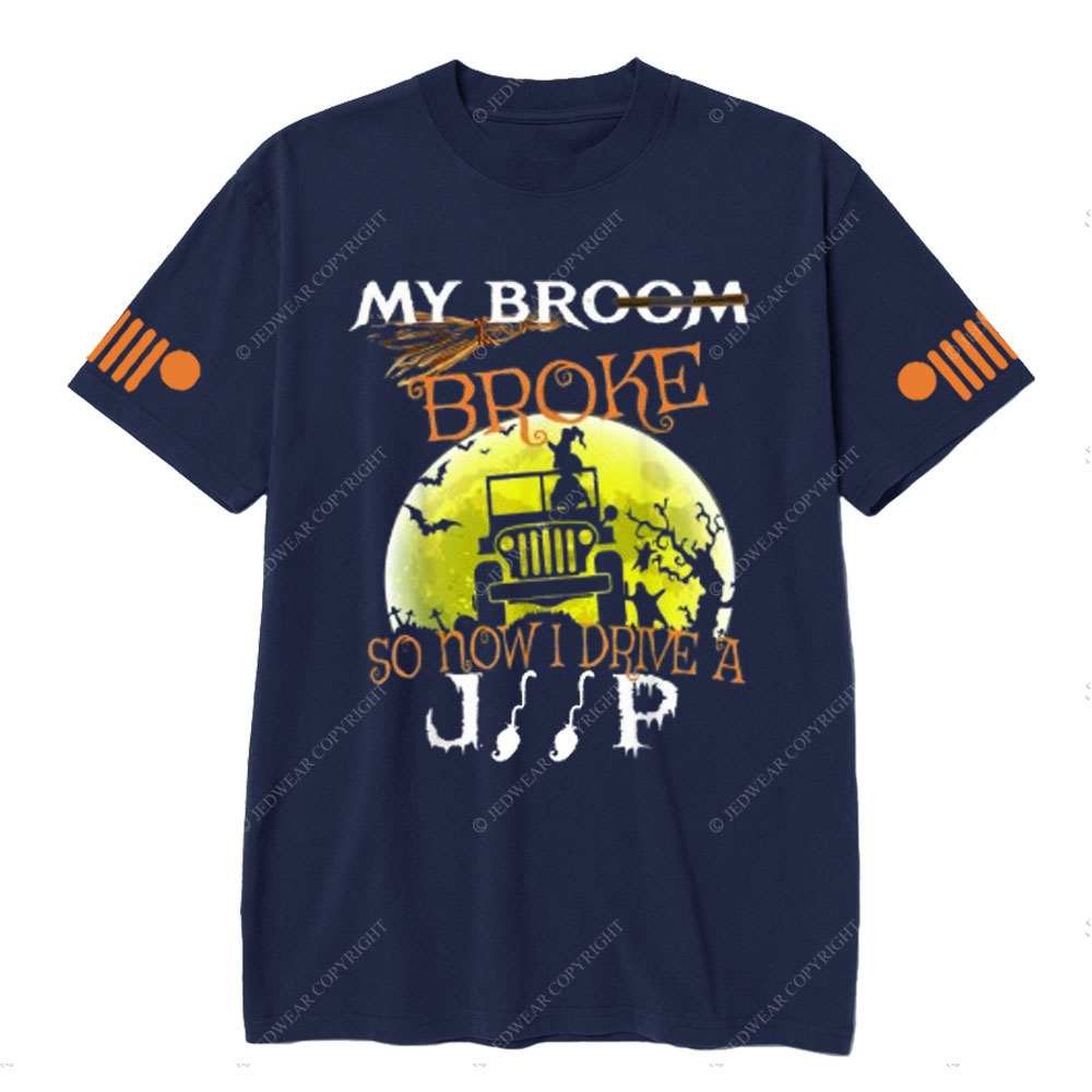 Halloween My Broom Broke So I Drive a Jp Green Moon T-Shirt