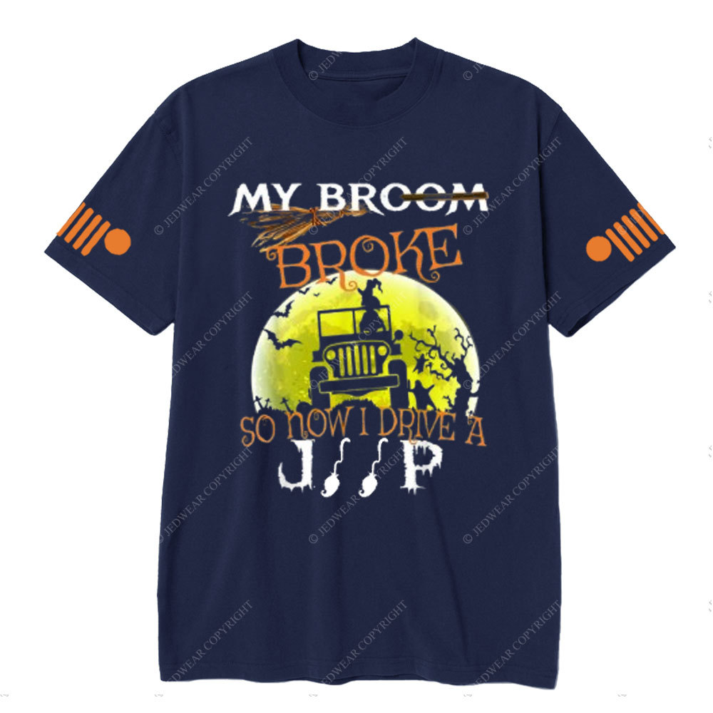 Halloween My Broom Broke So I Drive a Jp Green Moon T-Shirt