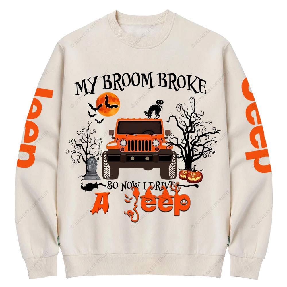My Broom Broke So Now I Drive A Jp Halloween Crew Neck Sweatshirt