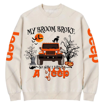 My Broom Broke So Now I Drive A Jp Halloween Crew Neck Sweatshirt
