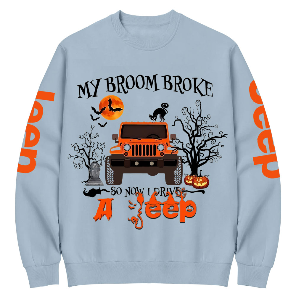 My Broom Broke So Now I Drive A Jp Halloween Crew Neck Sweatshirt