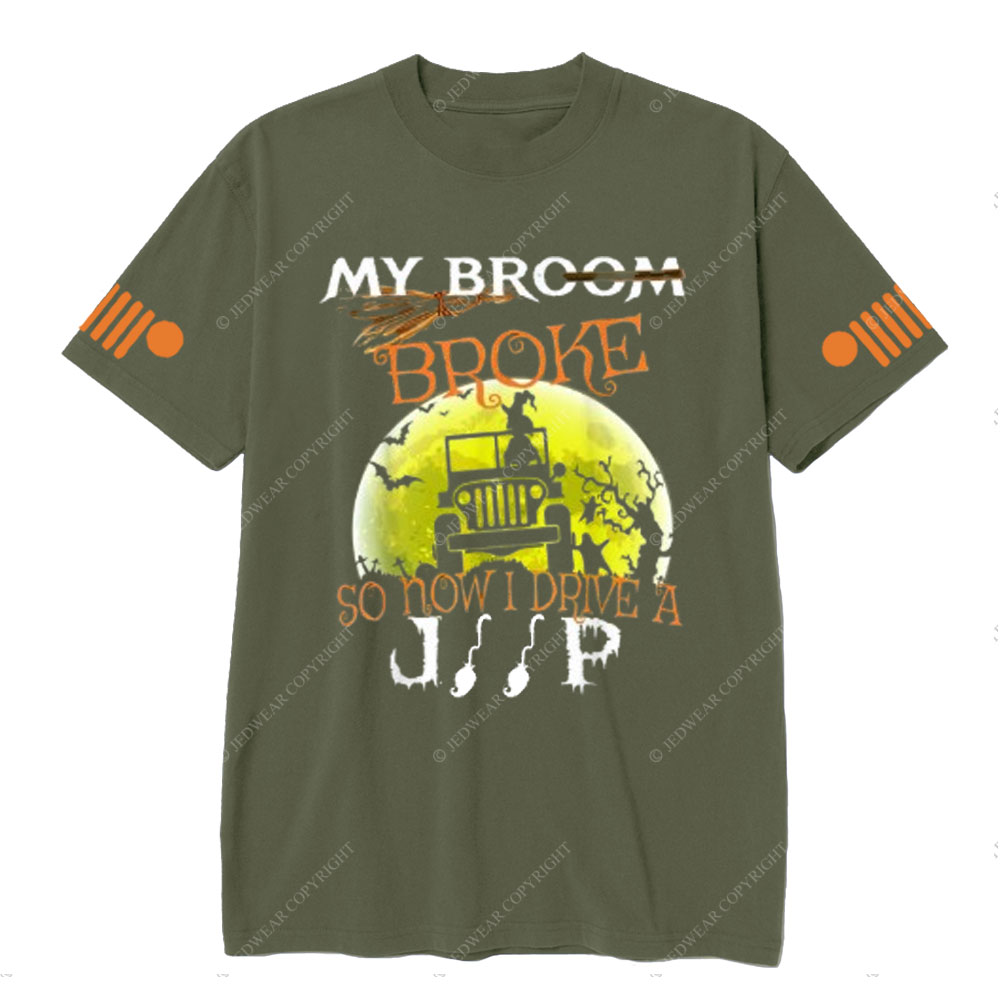 Halloween My Broom Broke So I Drive a Jp Green Moon T-Shirt