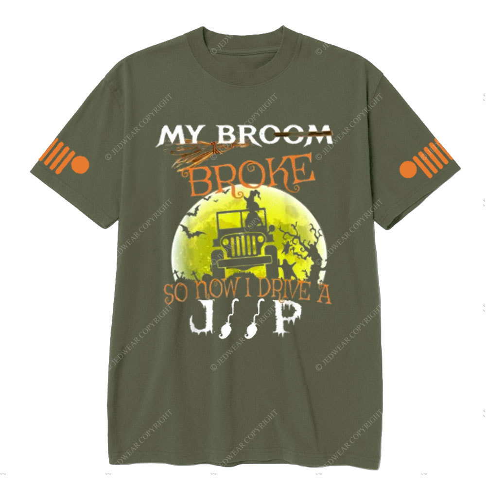 Halloween My Broom Broke So I Drive a Jp Green Moon T-Shirt