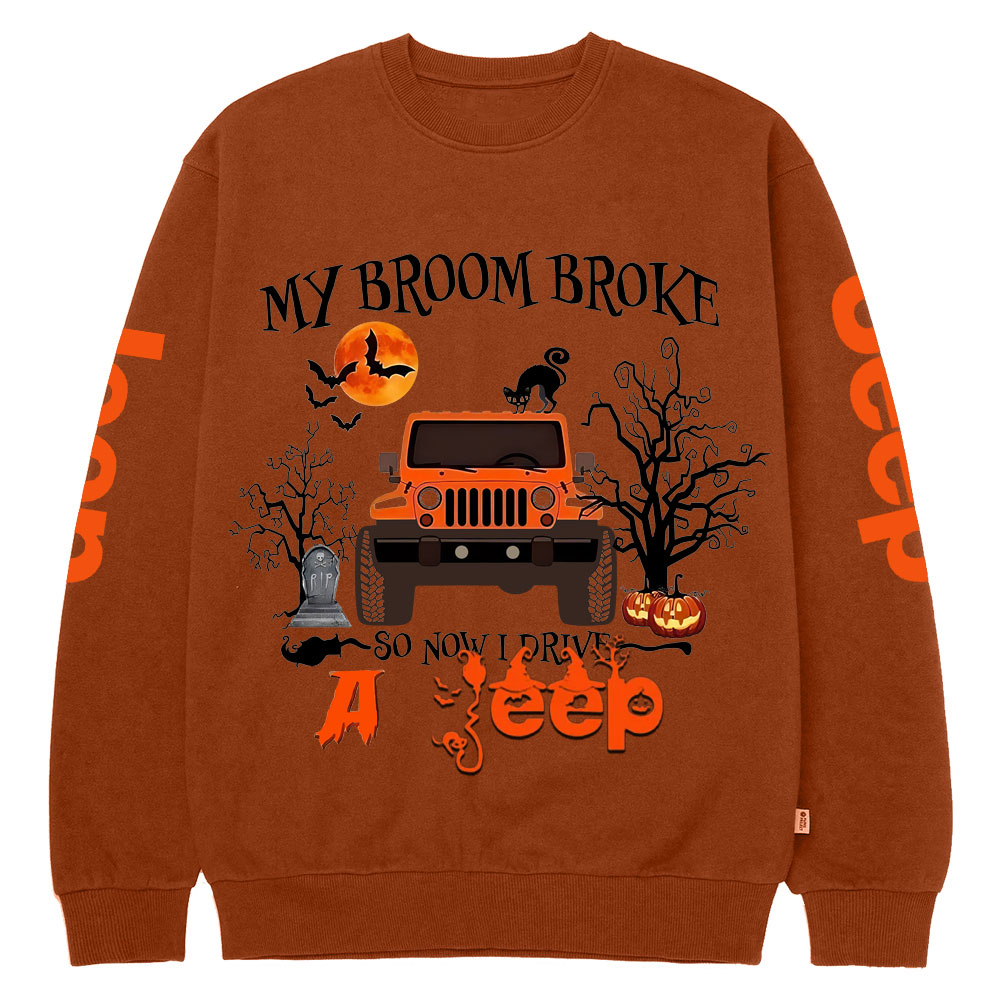 My Broom Broke So Now I Drive A Jp Halloween Crew Neck Sweatshirt