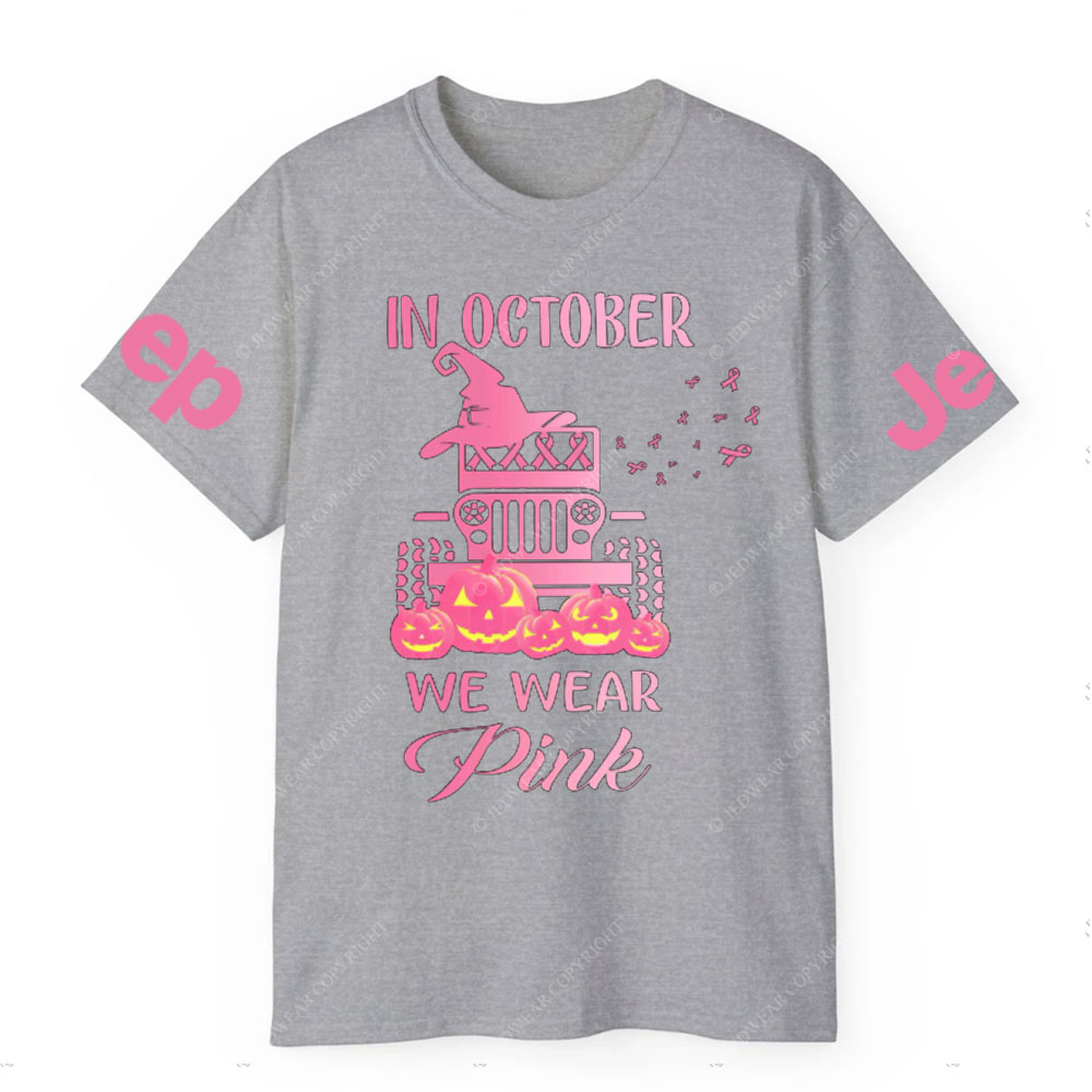 In October We Wear Pink Evil Pumpkin Halloween T-Shirt
