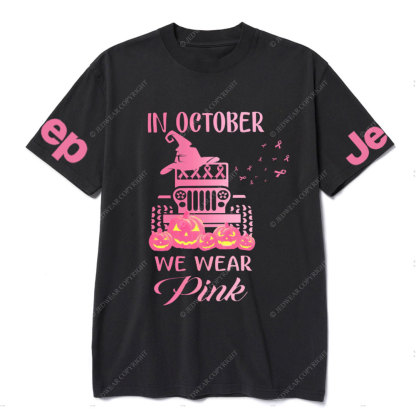 In October We Wear Pink Evil Pumpkin Halloween T-Shirt