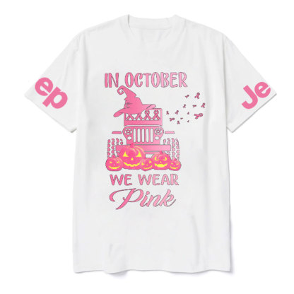 In October We Wear Pink Evil Pumpkin Halloween T-Shirt