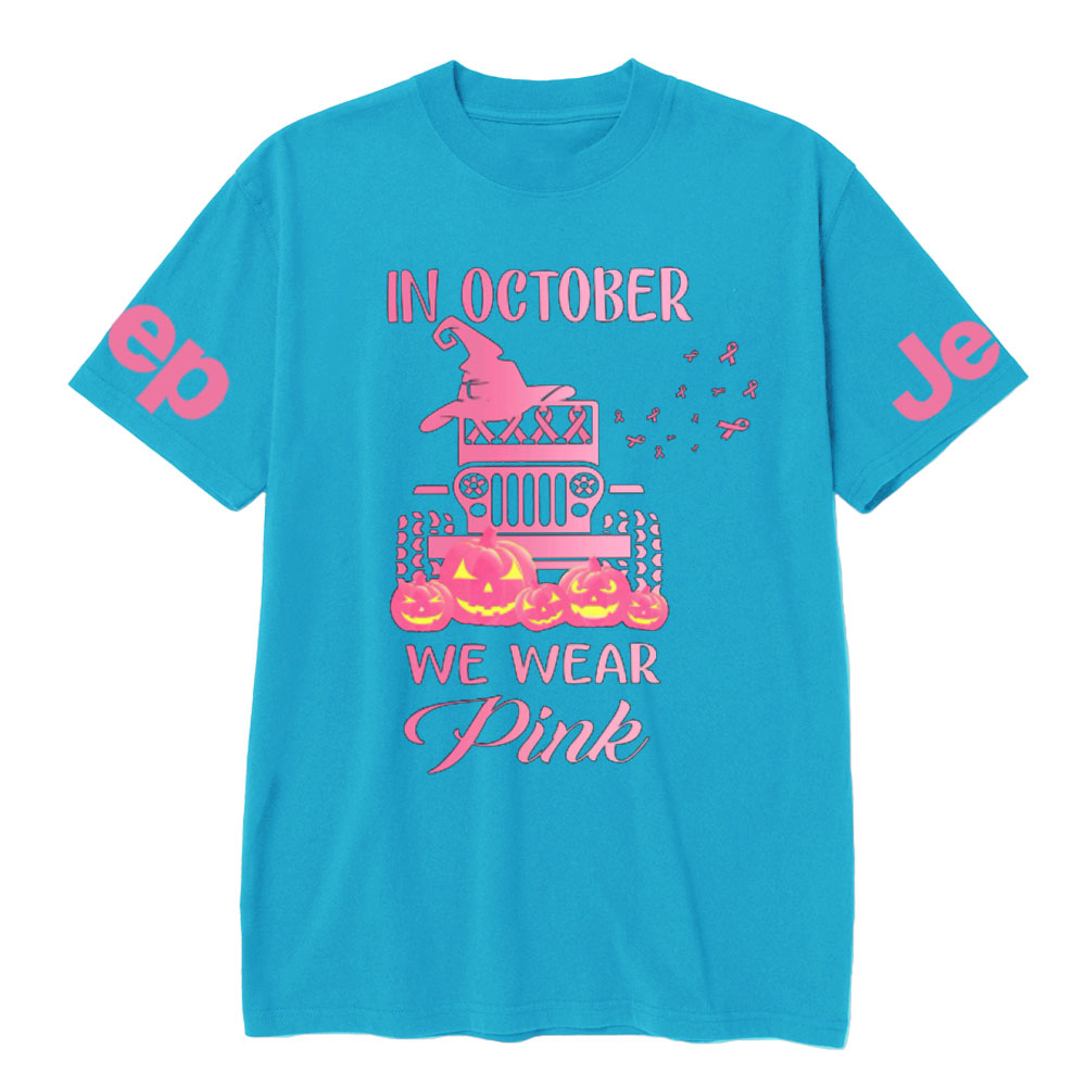 In October We Wear Pink Evil Pumpkin Halloween T-Shirt