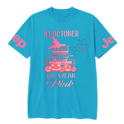 In October We Wear Pink Evil Pumpkin Halloween T-Shirt