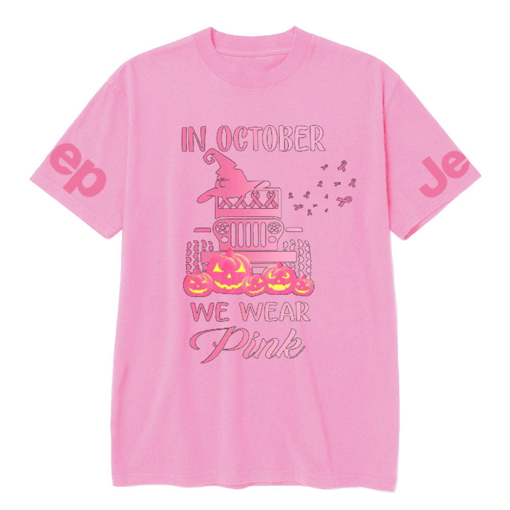 In October We Wear Pink Evil Pumpkin Halloween T-Shirt