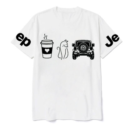 Coffee Jp and Line Art Kitten T-Shirt