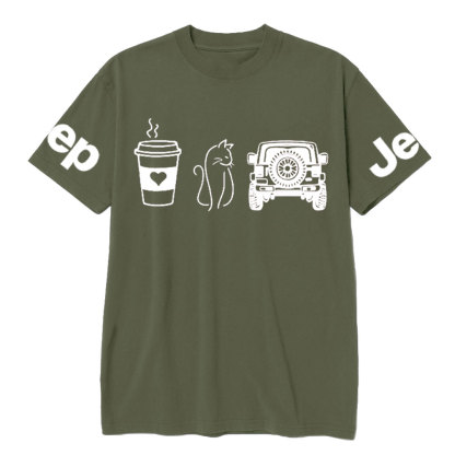 Coffee Jp and Line Art Kitten T-Shirt