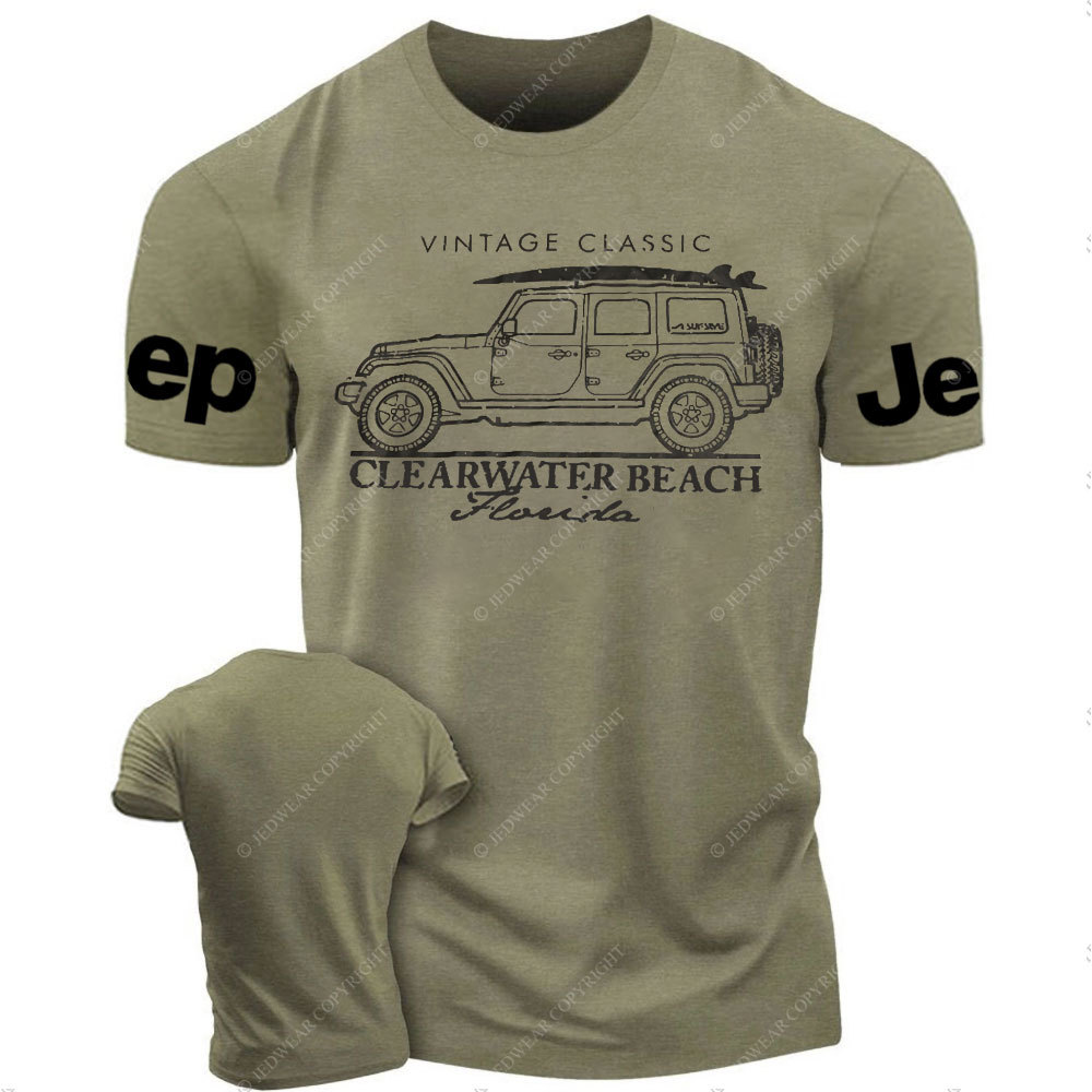 Clearwater Beach Florida Black Cotton Jp Surf Style T-Shirt