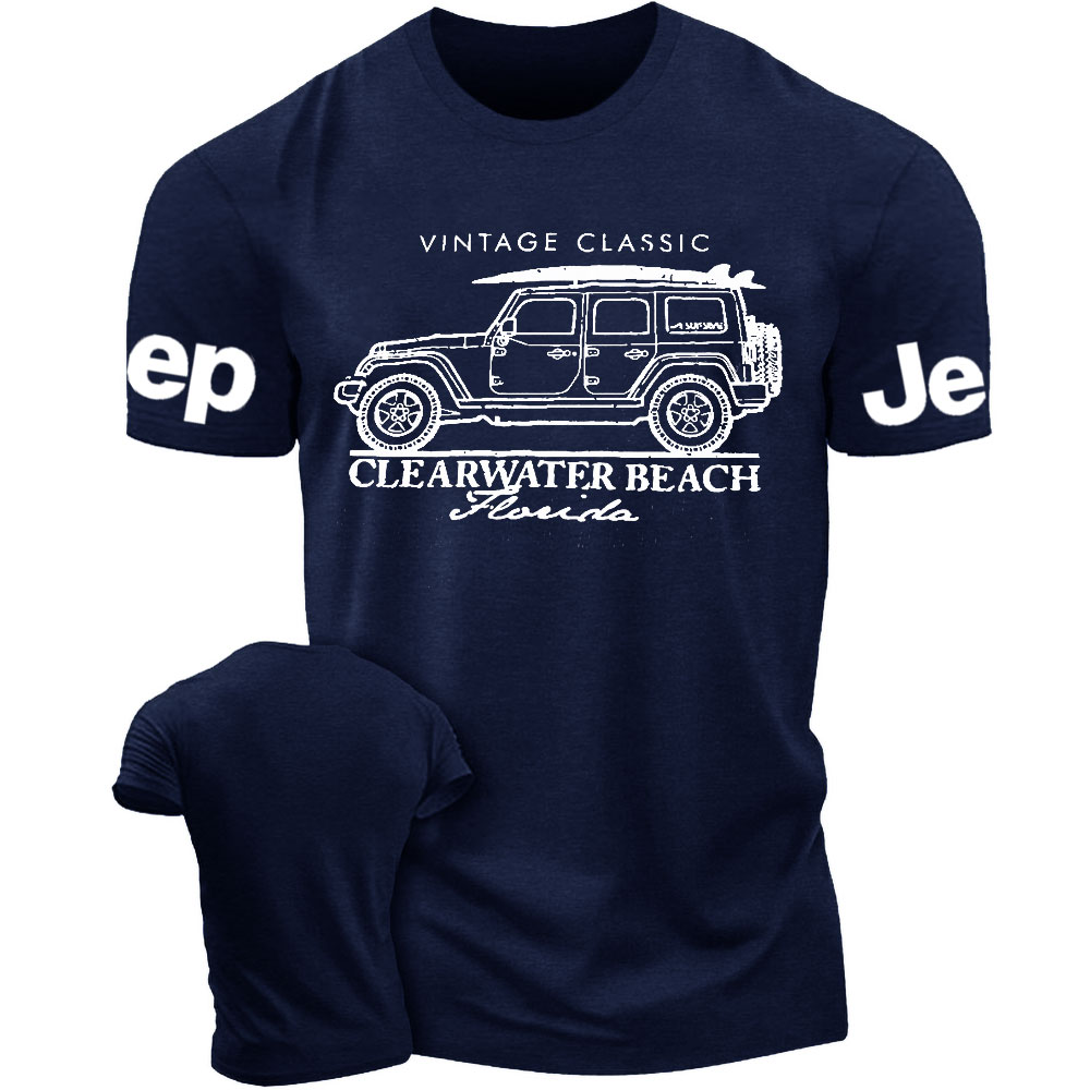 Clearwater Beach Florida Black Cotton Jp Surf Style T-Shirt